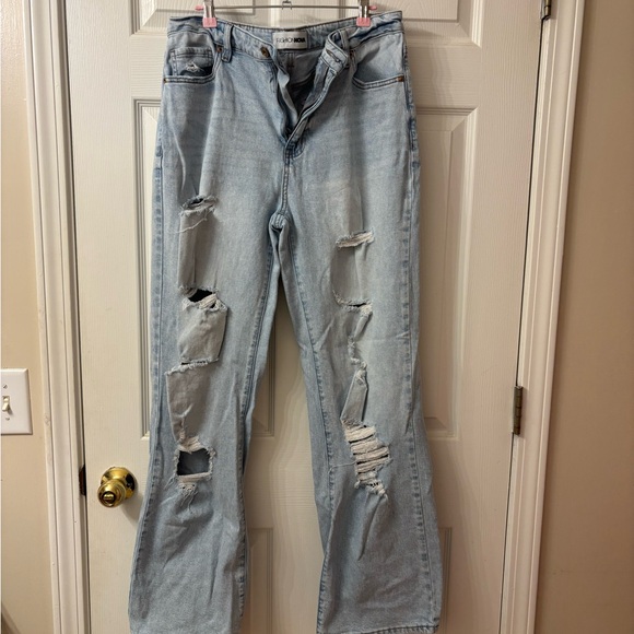 Fashion Nova Denim - Fashion Nova Light Blue Distressed Wide Leg Jeans